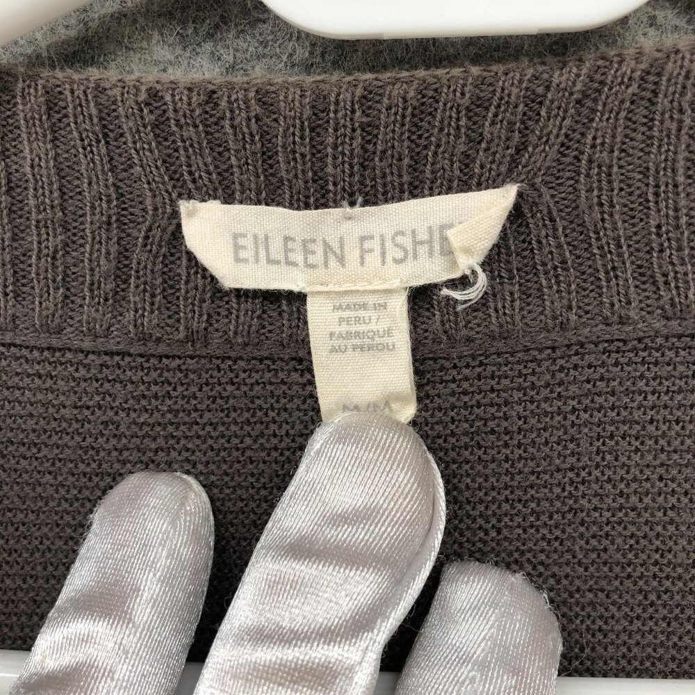 Eileen Fisher Organic Cotton Cardigan Womens M Brown Open Front Lightweight - Picture 5 of 8